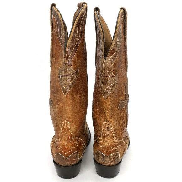 J.B. Dillon Distressed Leather Cowboy Boots Brown Cross Inlay JBW4001 Women's 7B - Picture 6 of 11